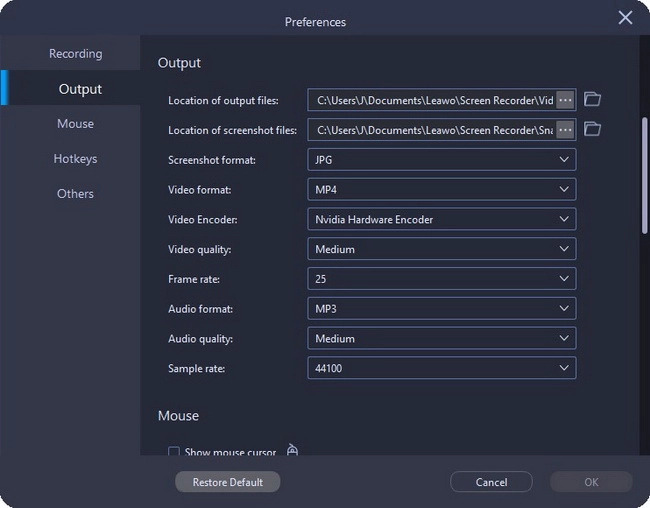  手表系列-Leawo屏幕录像机设置输出偏好  