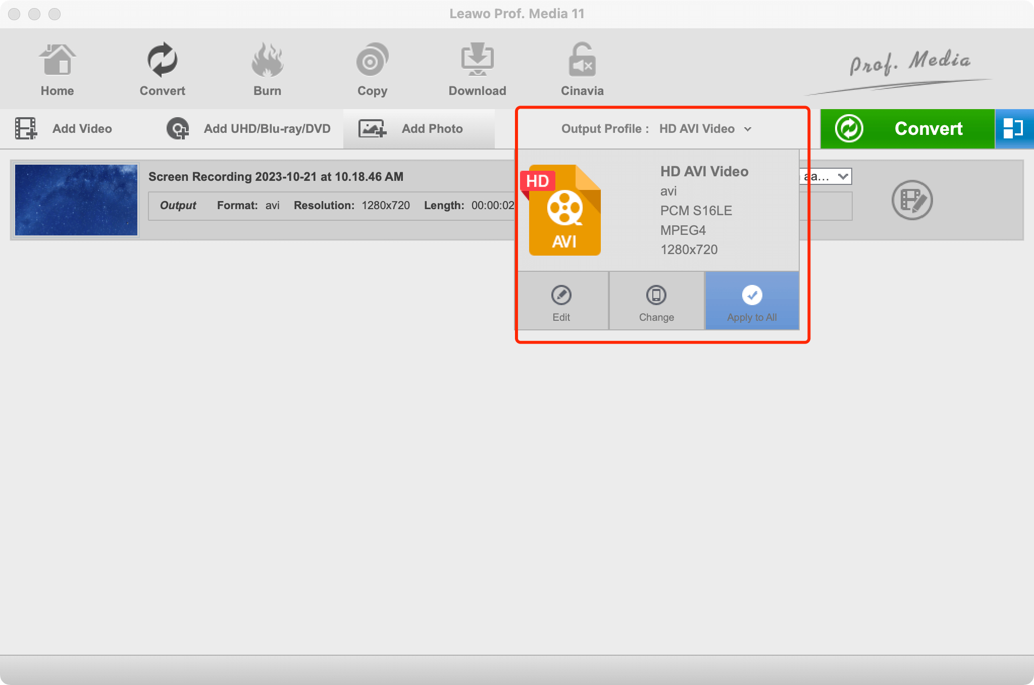  视频到音频转换器编辑面板  