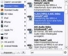 AVI als Ausgangsformat wählen