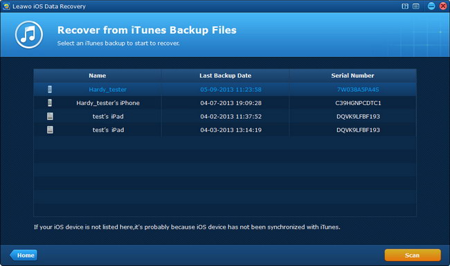 Choose iTunes backup