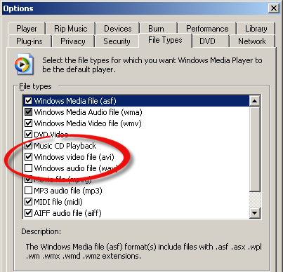 Windows Media Player file association
