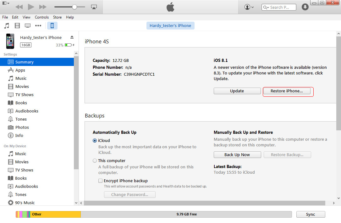 Restore iPhone with iTunes Backup