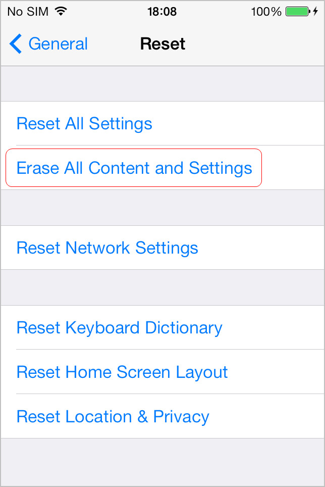 Tap Erase All Content and Settings