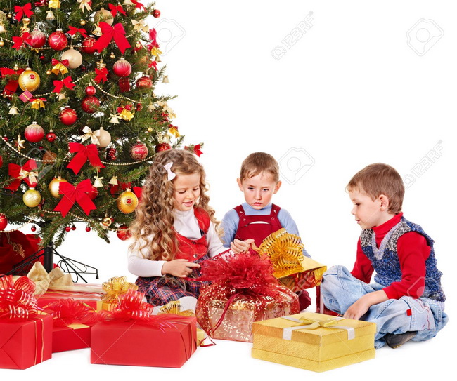 children-with-gift-box-near-christmas-tree