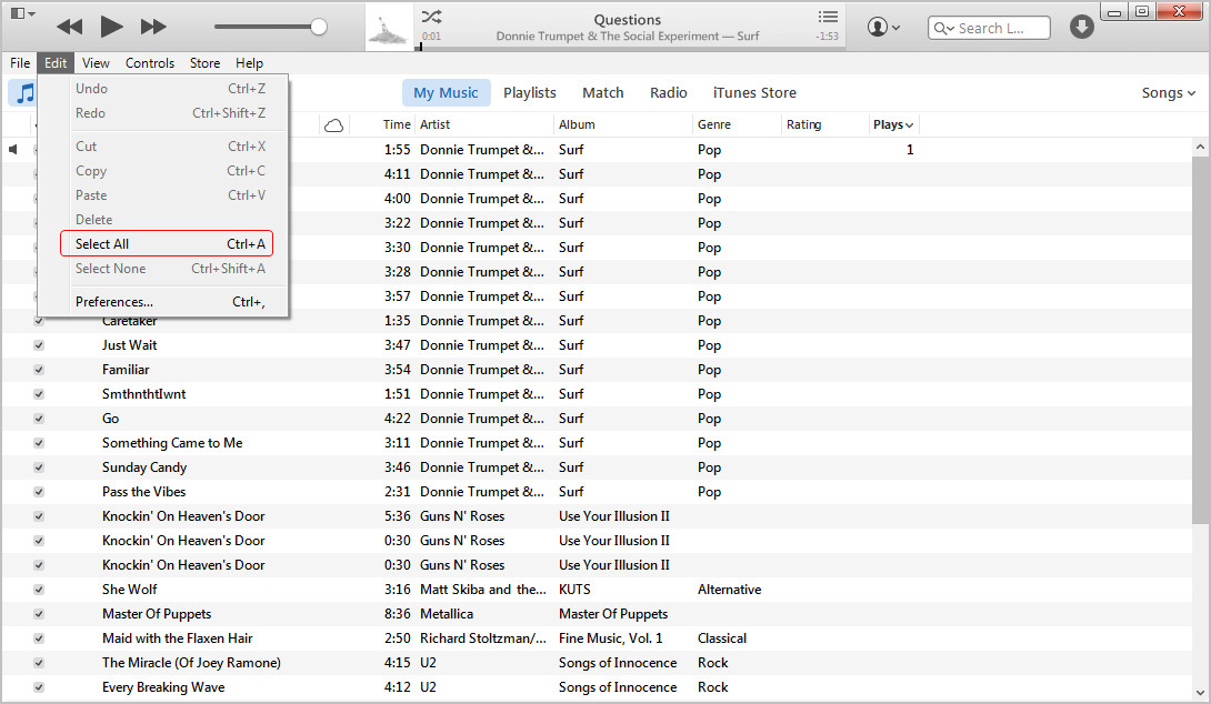 select all music itunes