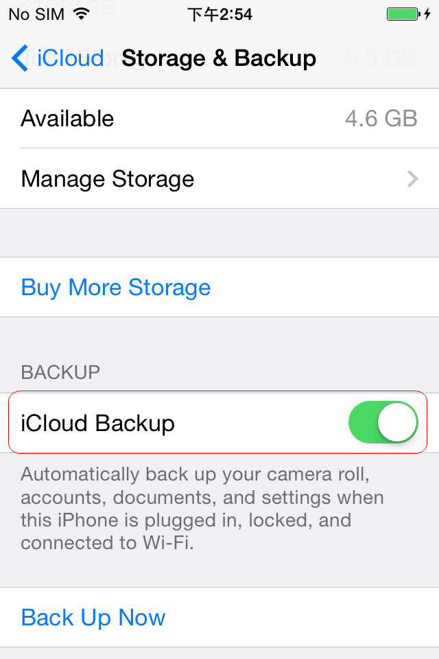 Tap iCloud Backup to ON