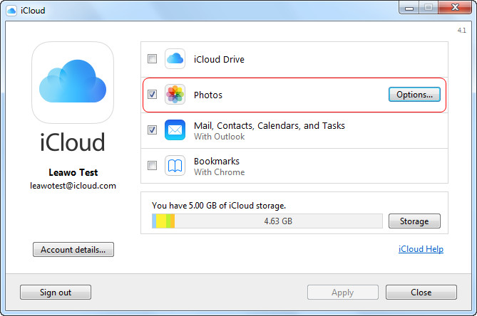Go to iCloud for Windows