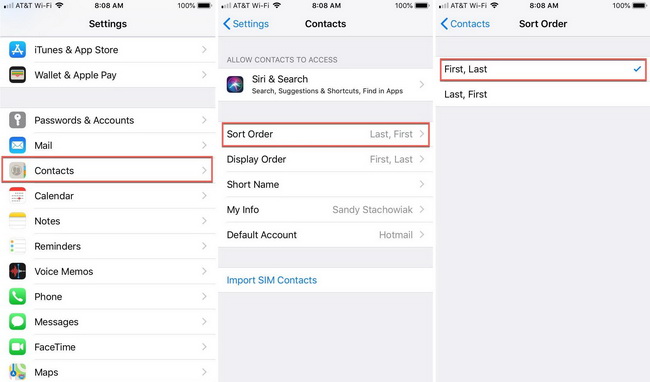 How to Change Arrangement on iPhone Contacts-01