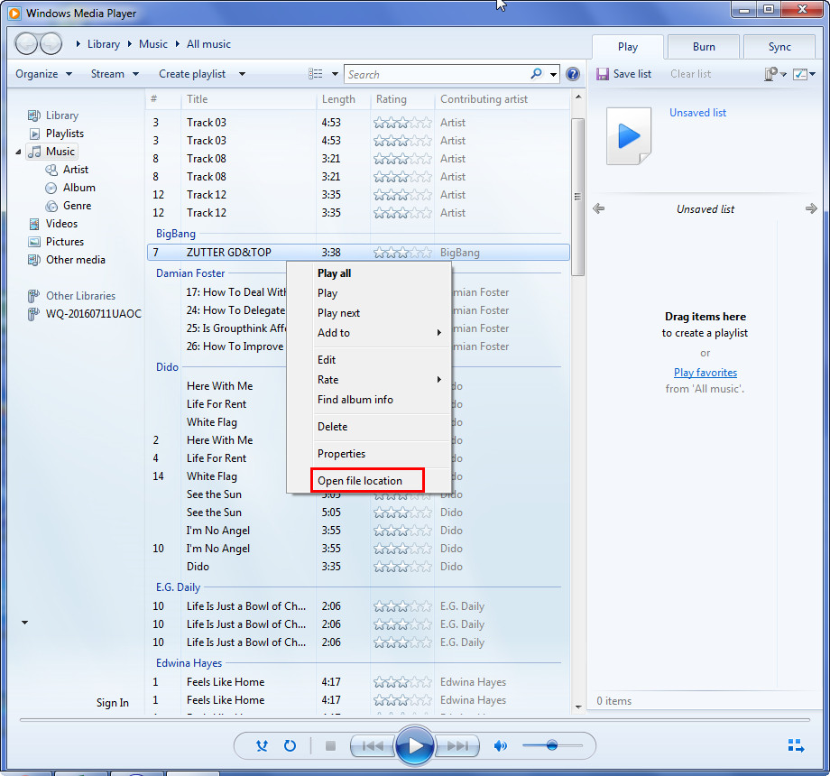 Launch the installed Windows Media Player
