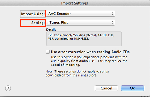 iTunes import using