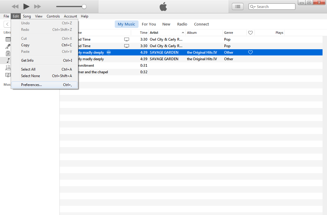 iTunes enter preferences