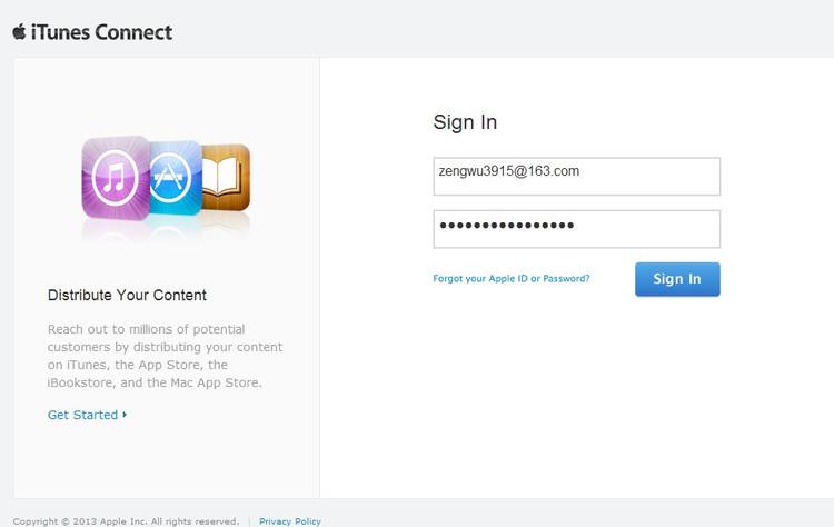 log in to itunes connect
