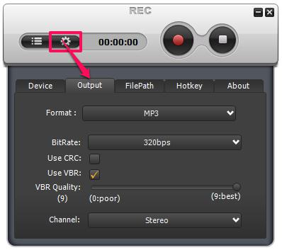 Settings of Weeny Free Audio Recorder