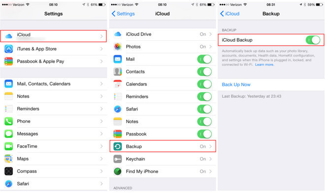 backup contacts to iCloud