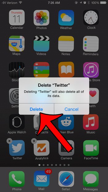 Tag-and-wiggle to delete twitter on iphone