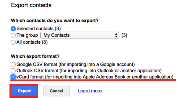 Export contacts