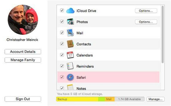 enable the Safari bookmarks sync to iCloud