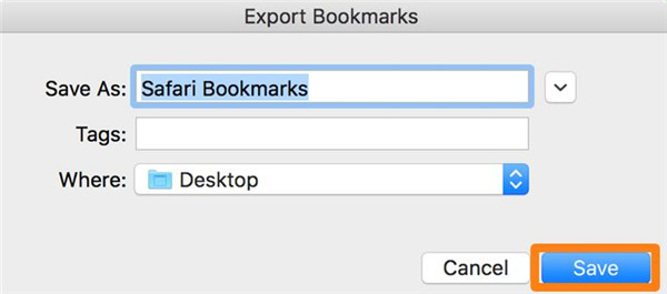 save the exported Safari bookmarks on desktop