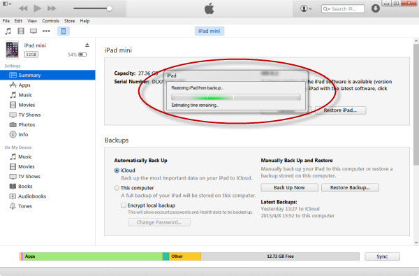 restore iTunes information into ipad