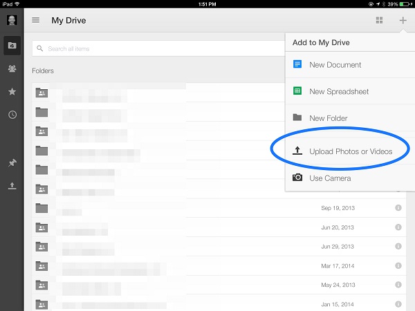 transfer iPad photos to Google Drive