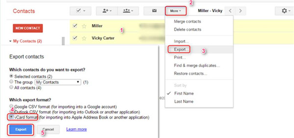 export the Gmail contacts to your computer