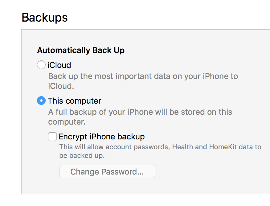 Backup iPhone in iTunes