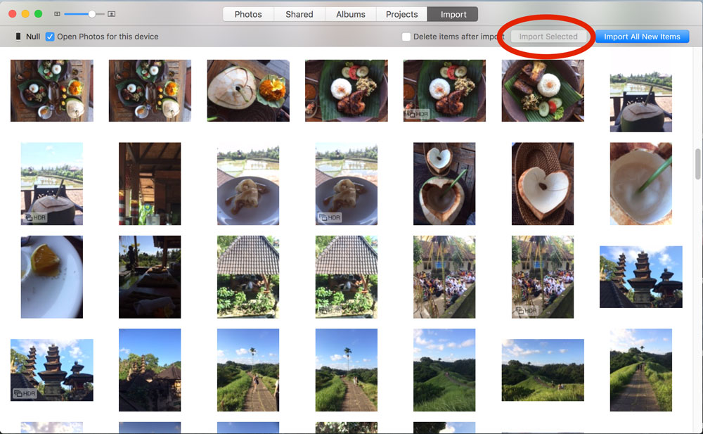Select photos you want to import
