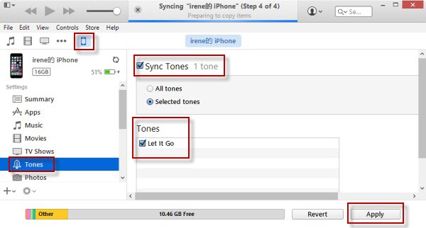 sync the ringtone with your iPhone