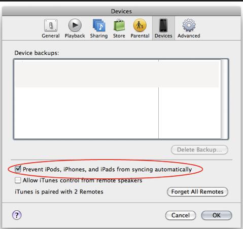 Prevent iPhones, iPods and iPads from syncing automatically