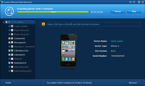 Run Leawo iOS Data Recovery and Scan iPhone with DFU Mode