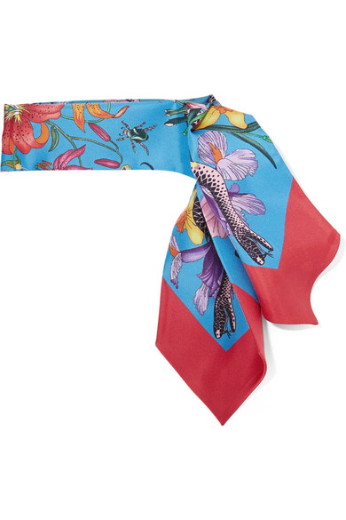Gucci Flora Snake printed silk-twill scarf