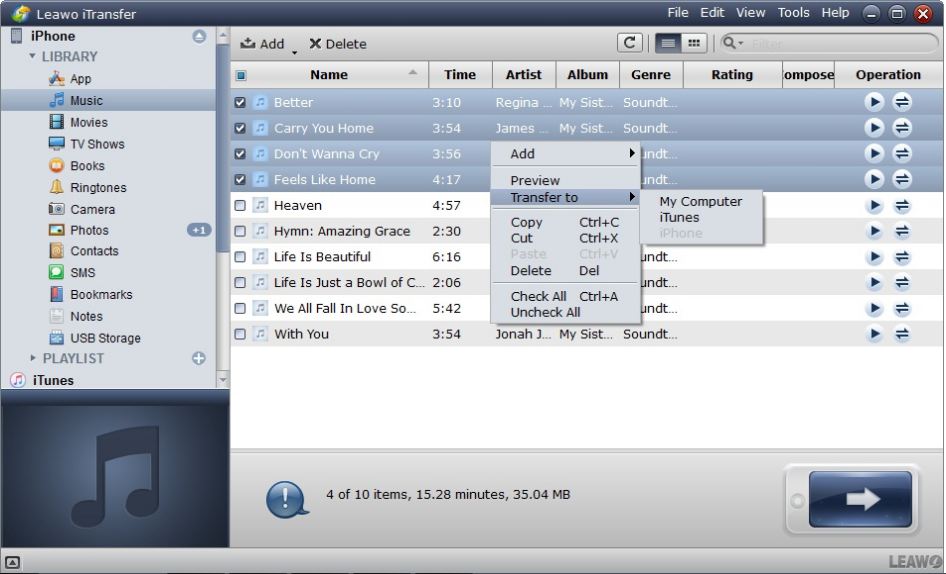  从iPhone传输音乐选择您想要传输的文件 