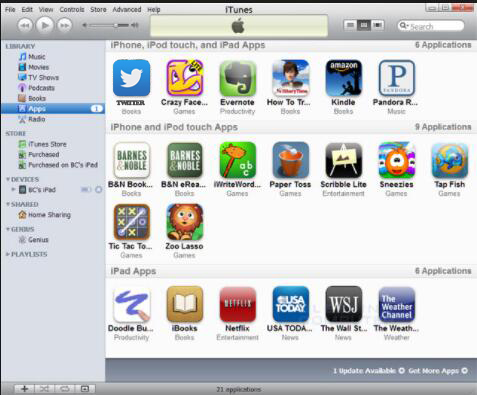 apps installed in the iTunes library