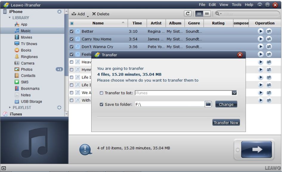  从iPhone传输音乐并保存到指定文件夹 