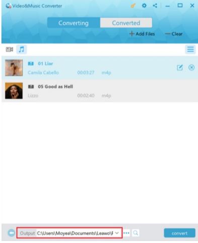  从 iPhone 传输音乐设置文件的输出目录 