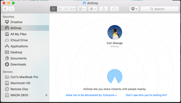 starts to AirDrop music from Mac to iPhone