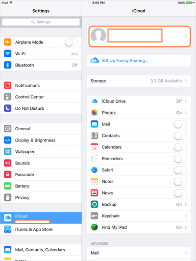 Log in iCloud on your iPad