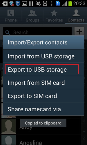 choose Export to USB storage