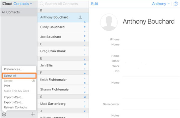 click on the panel of Contacts