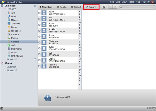 Select Contacts and Export to vCard