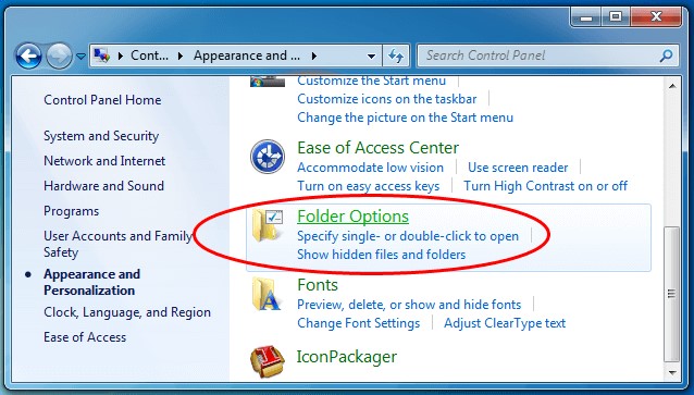 Click Folder Options