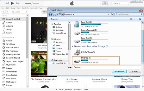 navigate to your iPod on computer