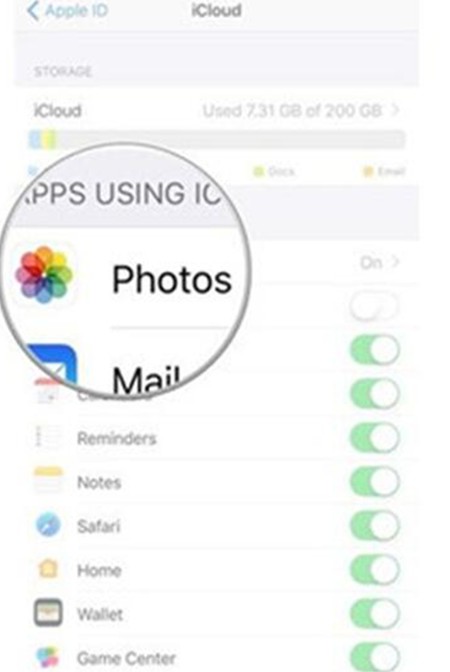 enable the sync of photos to iCloud