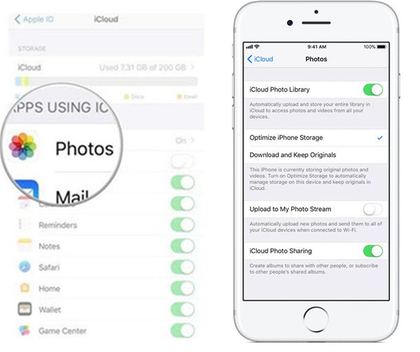 enable the function to sync iPhone photo album to iCloud