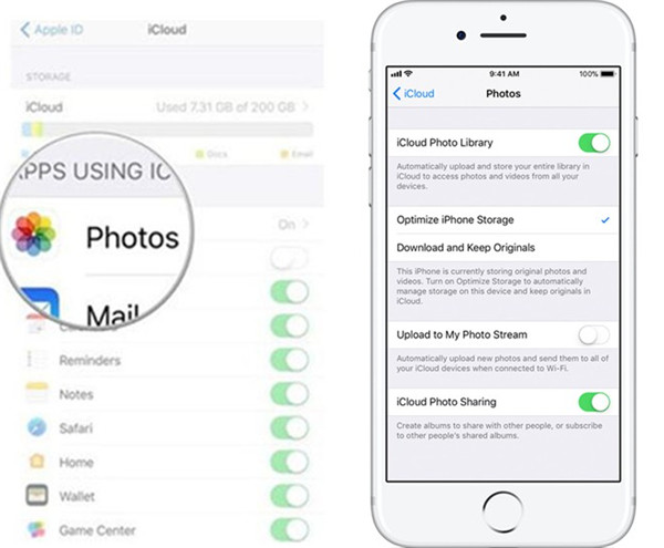 turn on the iCloud photo library