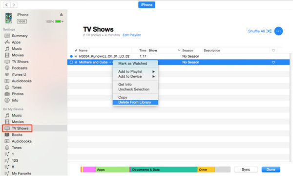 Delete TV Shows from iPhone via iTunes