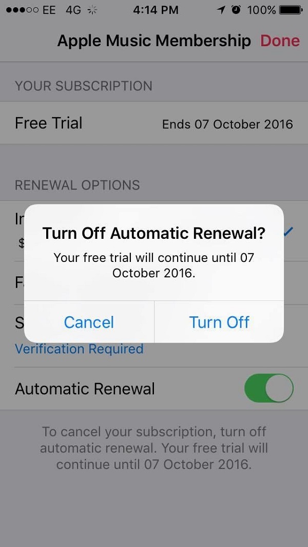 Turn off Automatic Renewal
