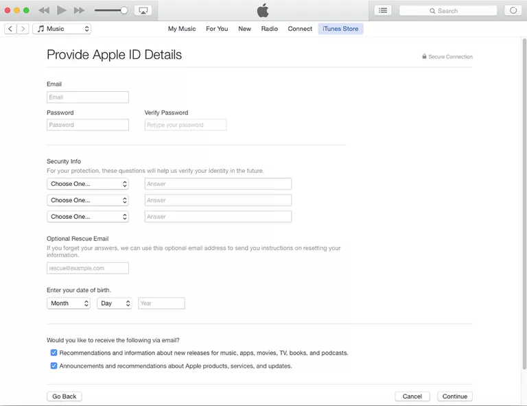 iTunes Create Apple ID