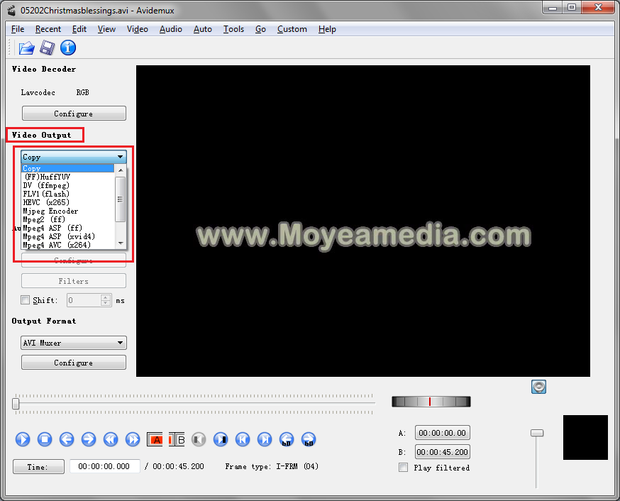Avidemux Select Video Codec