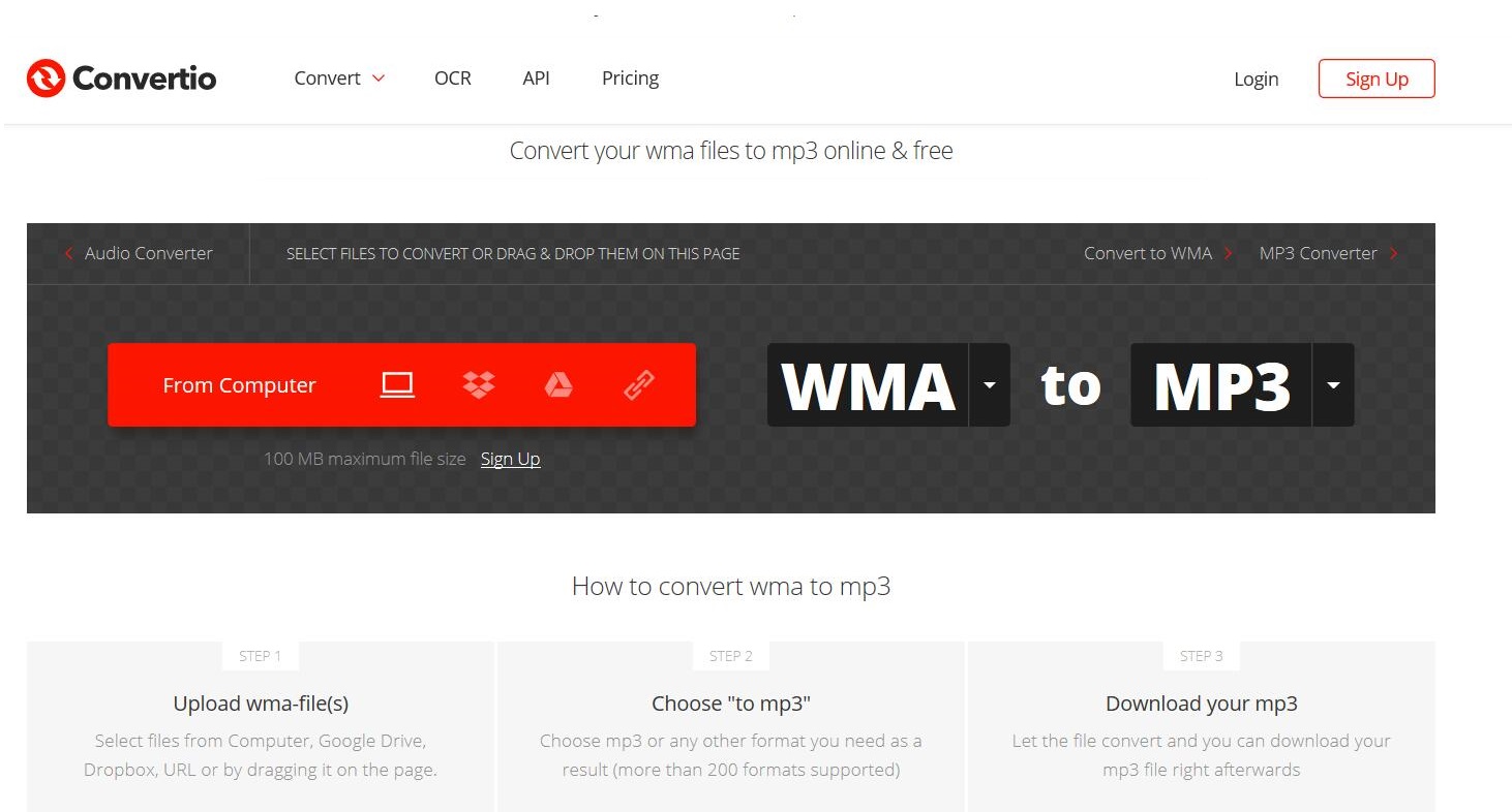 Convert WMA to MP3 with Convertio